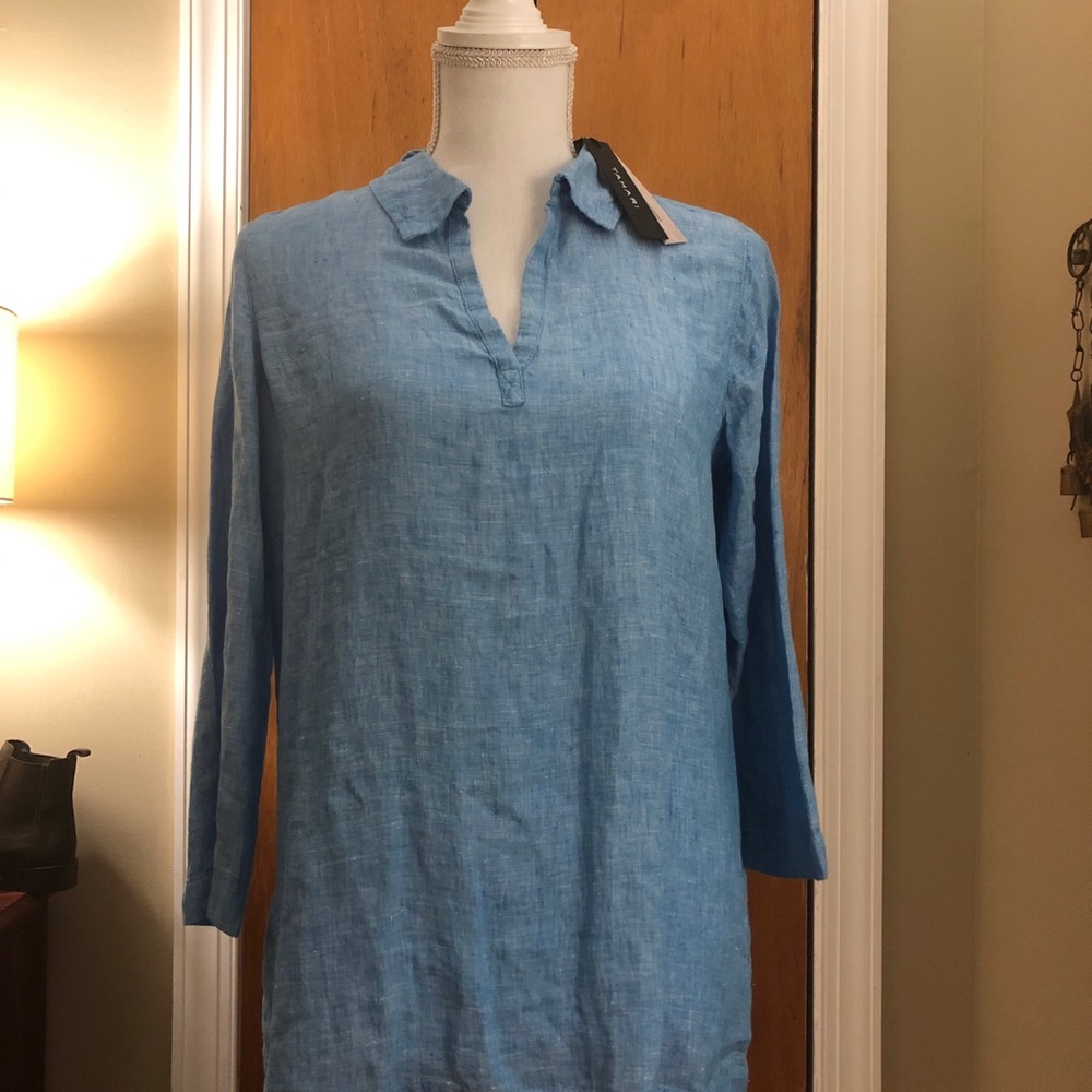 Tahari blue 100% linen tunic